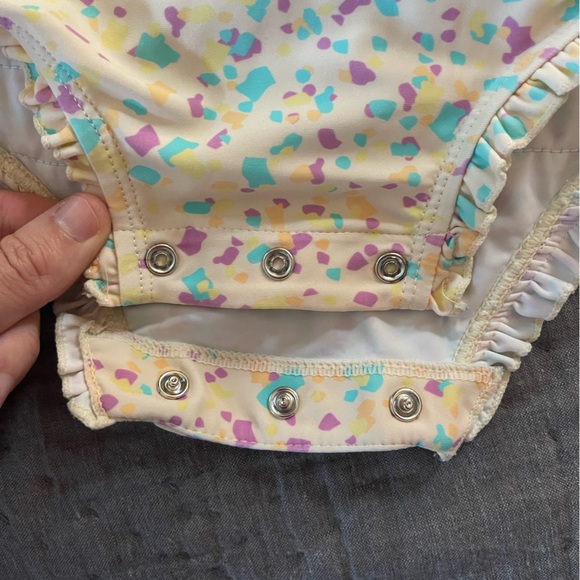 Ruffle Butts long sleeve swim bathing suit 3-6 months yellow teal ties bows - Picture 3 of 5